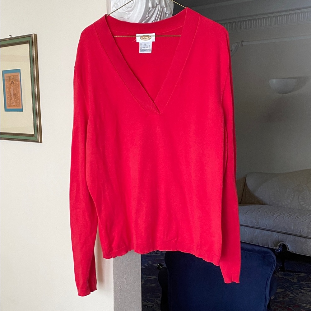 Talbots Red Long Sleeve V-Neck Sweater - 76% Cotton, Elegant & Feminine XL